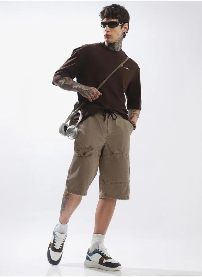 هوبرهولمي Beige Shorts Plain Elasicated + Drawstring Woven Short Cargo Mid-rise for Men – Make every day iconic