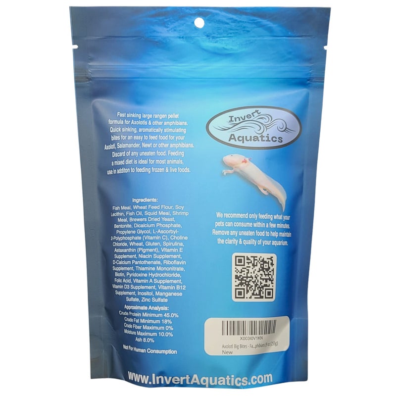 Invert Aquatics Axolotl Big Bites - Fast Sinking, Soft Pellet Daily Diet for Axolotls, Newts, Salamanders & Other Amphibians (9 oz (255g)) - Image 2