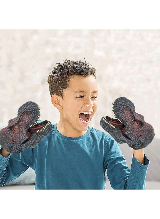 GROIC Dinosaur Hand Puppets Realistic Latex Soft Animal Head Toys Set, black tyrannosaurus, Hand Puppet Toys Gift for Kids, Party Show Imaginative Play  - Image 3