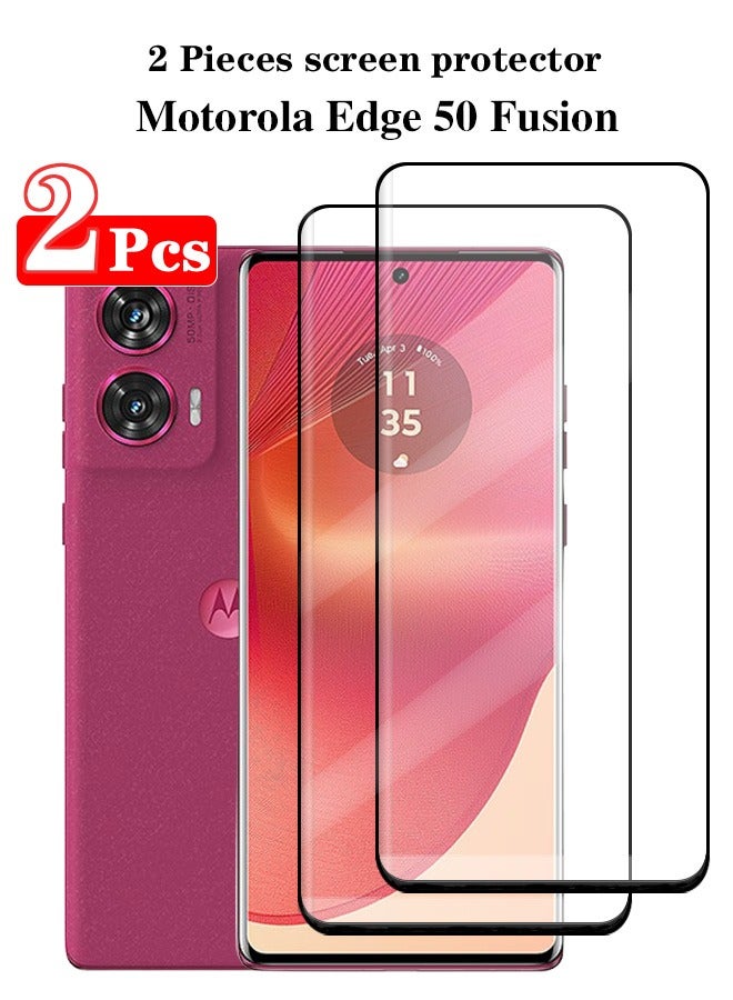 2 Pieces Full Cover Glass Screen Protector For Motorola Edge 50 Fusion 5G Black/Clear and Screen Protector Accessories - Image 1