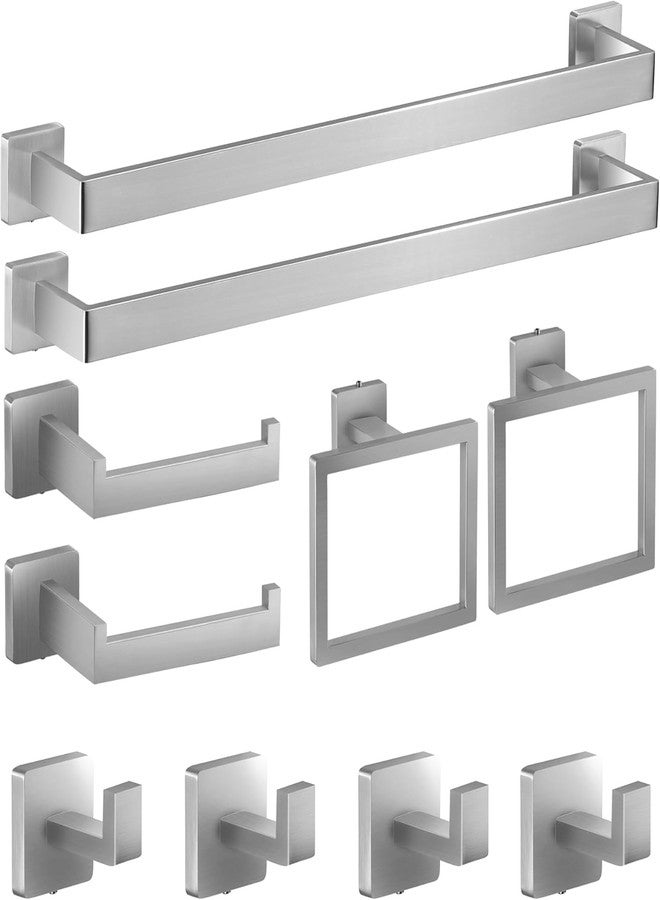 Hinmood Brushed Nickel Bathroom Accessories Set 10 Pieces, 24 Inch Bath Towel Bar Set, Stainless Steel Towel Racks Wall Mounted with Towel Ring, Toilet Paper Holder and Towel Hooks - Image 1