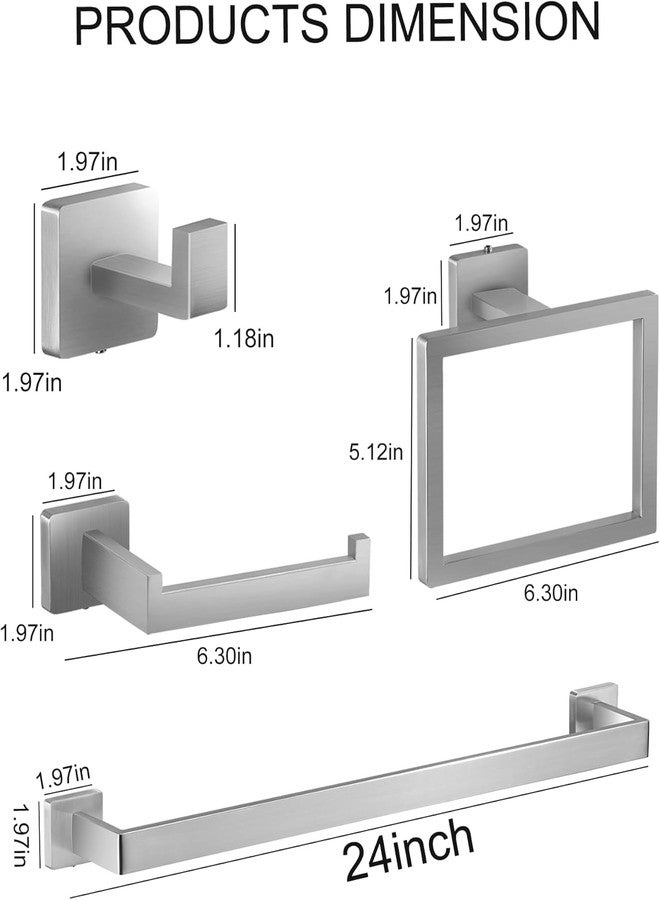 Hinmood Brushed Nickel Bathroom Accessories Set 10 Pieces, 24 Inch Bath Towel Bar Set, Stainless Steel Towel Racks Wall Mounted with Towel Ring, Toilet Paper Holder and Towel Hooks - Image 4