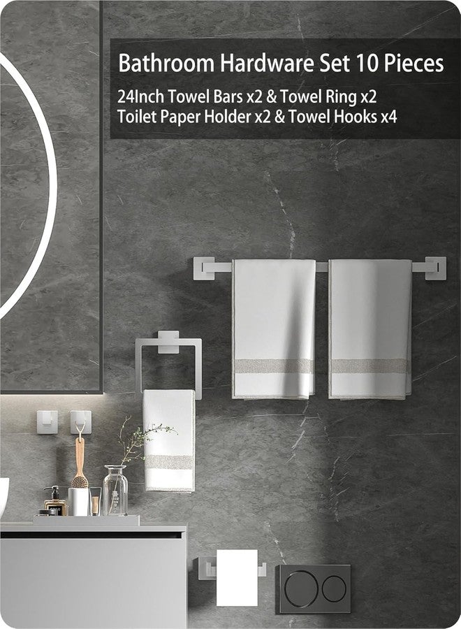 Hinmood Brushed Nickel Bathroom Accessories Set 10 Pieces, 24 Inch Bath Towel Bar Set, Stainless Steel Towel Racks Wall Mounted with Towel Ring, Toilet Paper Holder and Towel Hooks - Image 2