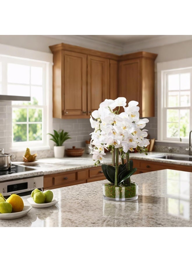 LATIFA Artificial Flowers Realistic White Orchid in Pot HIgh Quality Handmade Vase - Image 2
