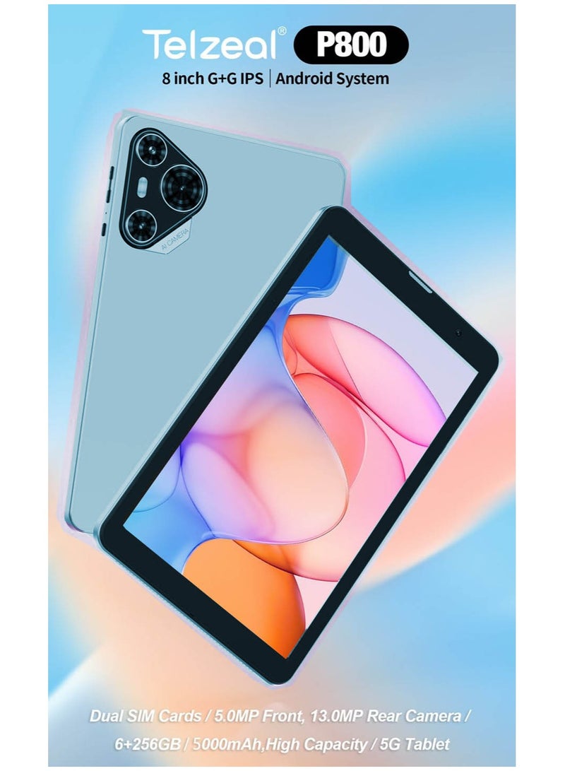 Telzeal P800 Tablet 8 Inch Android 12 Tablet with Dual SIM 6GB RAM 256GB ROM 5G WiFi 5000mAh Battery and Wireless Keyboard Blue - Image 2