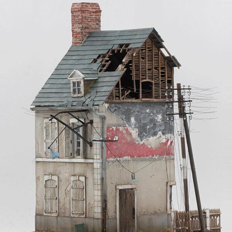 كلاراكو مجموعة نماذج بناء غير مطلية بمقياس 1/35، أطلال منزل على الطراز الأوروبي، ألغاز ثلاثية الأبعاد مصغرة لمواد البناء، نموذج سكة حديد، منظر طبيعي مصغر - Image 3