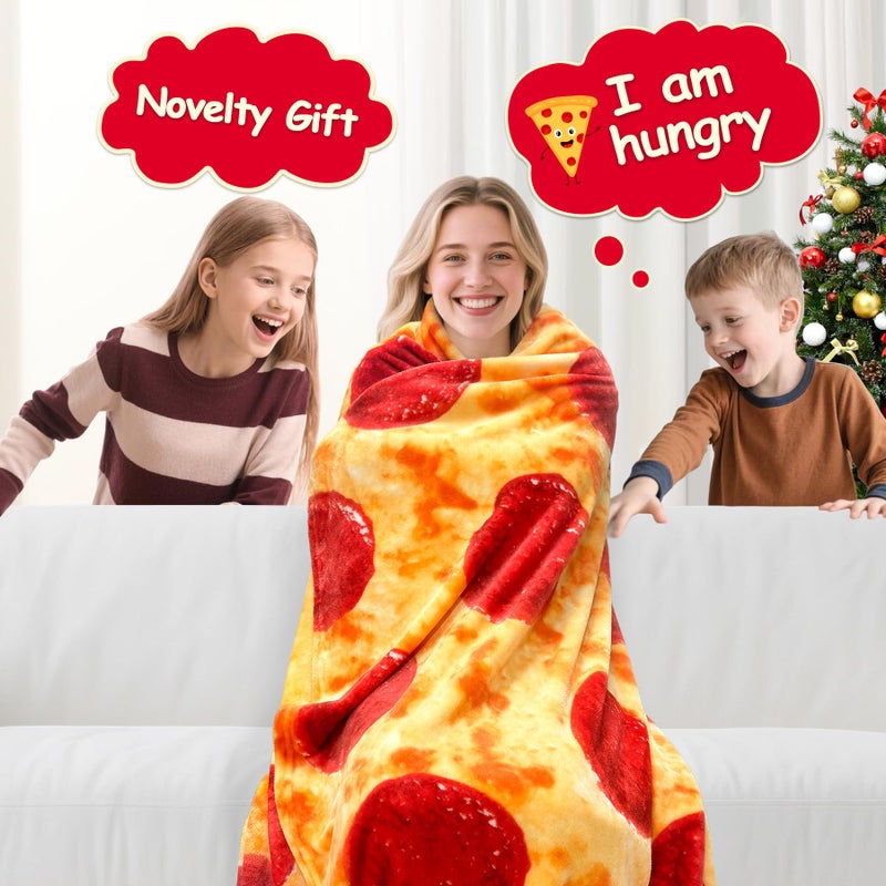 mermaker Pepperoni Pizzas Blanket 71 inches for Adult Kids, Realistic Pizzas Throw Blanket Funny Gifts for Women Men Teen Boy Girl, 285 GSM Soft Flannel Food Blanket for Christmas Birthday Gifts-Red - Image 2