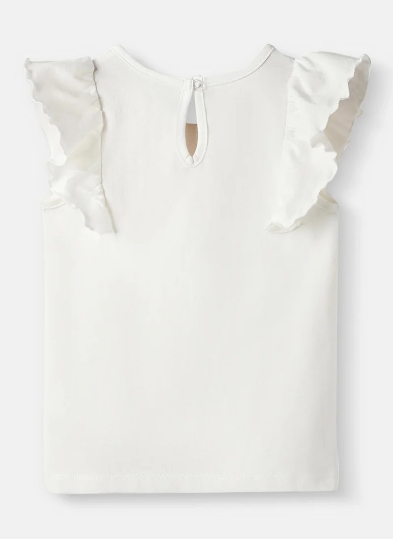 Nautinati Nautinati Girls' Cotton Graphic Printed Ruffle Sleeves T-shirt