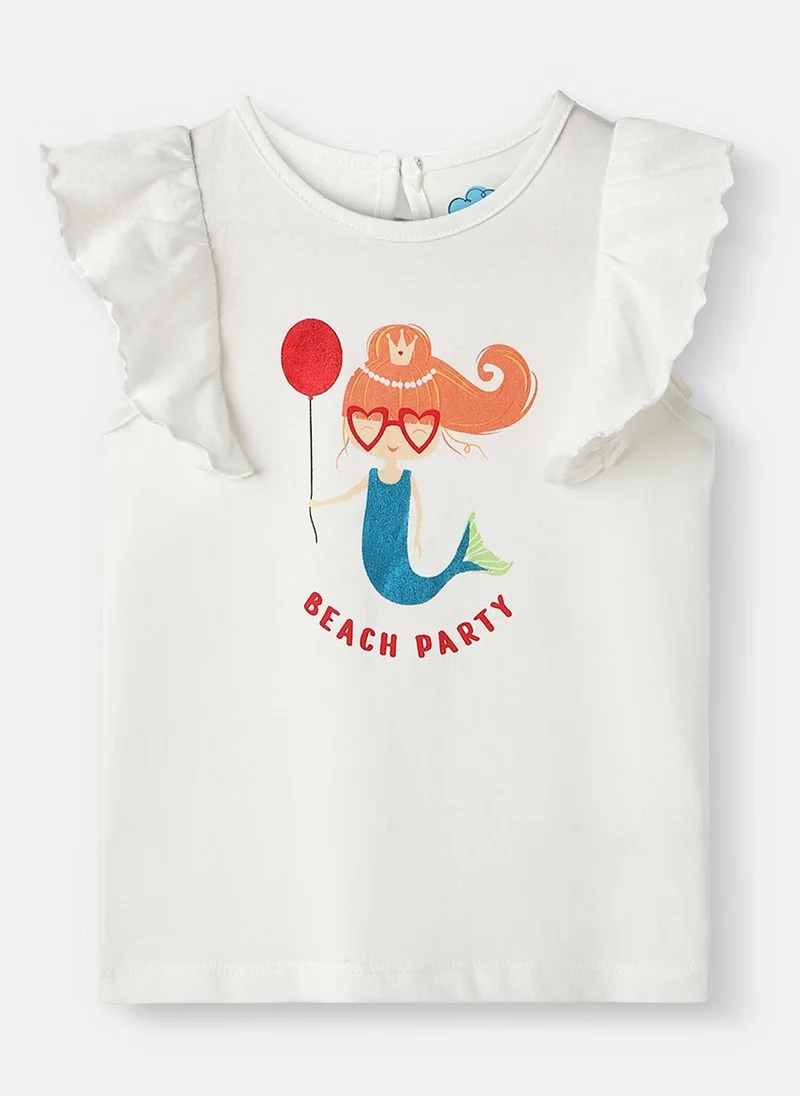 Nautinati Nautinati Girls' Cotton Graphic Printed Ruffle Sleeves T-shirt