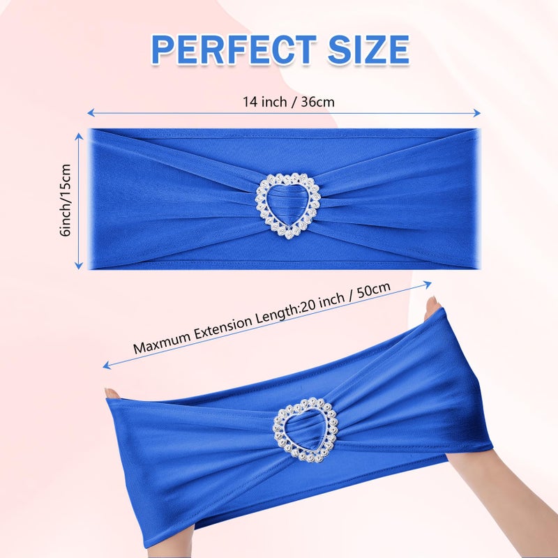 Howhic حزمة Howhic من 30 كرسي Spandex Sashes أقواس امتداد كرسي الفرقة مع مشبك منزلق شوكي عالمي المرونة علاقات لزخارف حفلات حفلات الزفاف (Royal Blue) - Image 2