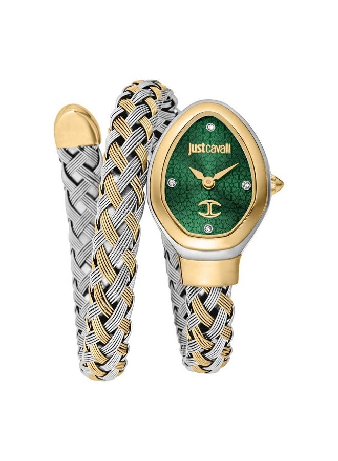 Just Cavalli Novara JC1L264M0065 Women’s Snake-Style Bracelet Watch – Green Oval Dial - Image 1