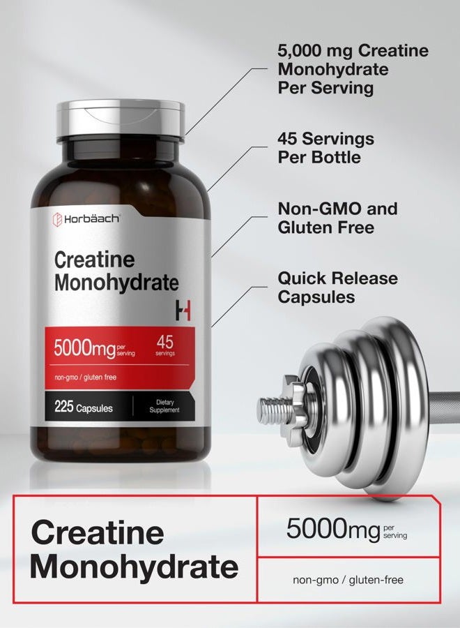 Horbäach Creatine Monohydrate | 5g | 225 Capsules | Non-GMO, Gluten Free Supplement - Image 4