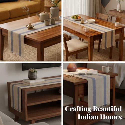 Peepul Tree Handmade Table Runner-6 Seater| Natural Grass Table Runner for Coffee & Centre Table | Non-Slippery | Heat-Resistant |12" x 72"Inch | Powder Blue & Off White | Home Decor Gift Items - Image 2