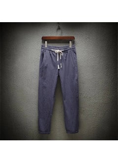 Mens Casual Linen Cropped Pants Loose Cotton Summer 35 Gray Blue (Special Offer Only 30)
