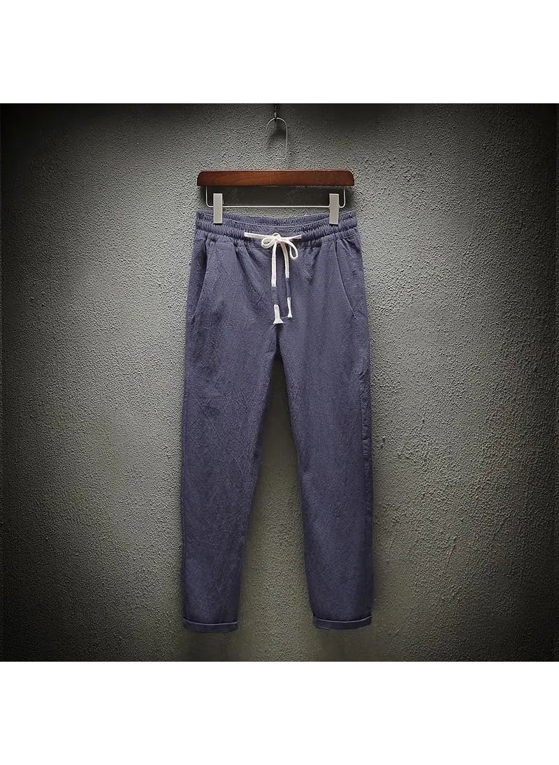 Generic - Mens Casual Linen Cropped Pants Loose Cotton Summer 35 Gray Blue (Special Offer Only 30) - Image 1
