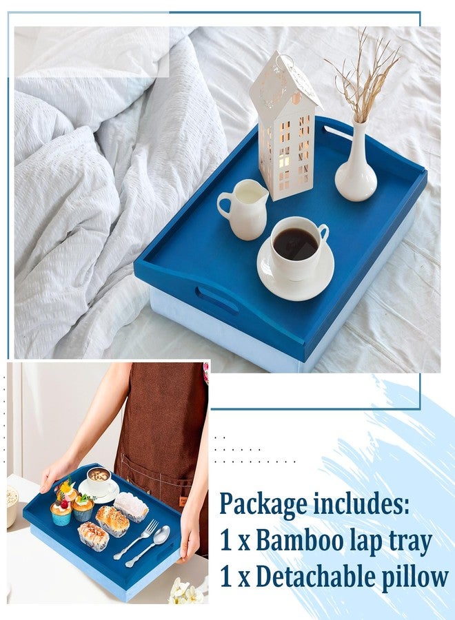 Tioncy Bamboo Lap Tray with Detachable Pillow 16.9'' x 13'' Lap TV Trays Lap Desk with Handles for Adults Eating in Recliner Breakfast Housewarming Gift(Blue,1 Piece) - Image 3