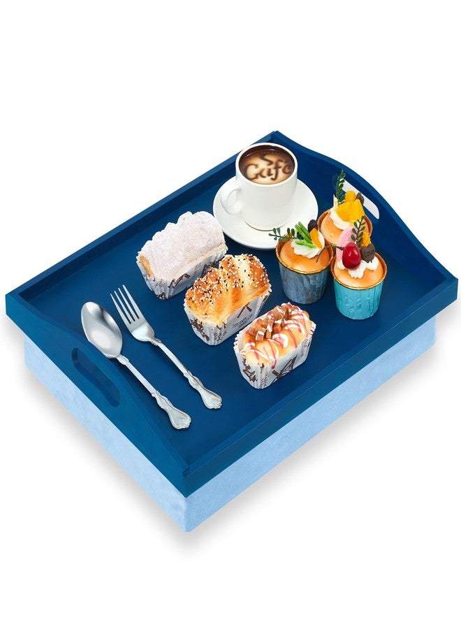 Tioncy Bamboo Lap Tray with Detachable Pillow 16.9'' x 13'' Lap TV Trays Lap Desk with Handles for Adults Eating in Recliner Breakfast Housewarming Gift(Blue,1 Piece) - Image 1