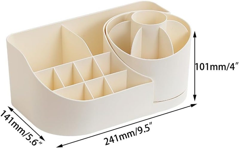 JIGSHTIAL Make-up Brush Organiser, Multi-compartment 360 °Rotating, Makeup Storage for Vanity Countertop, Makeup Brush Holder Skincare Organiser for Dressing Table Bathroom (Ivory) - Image 2