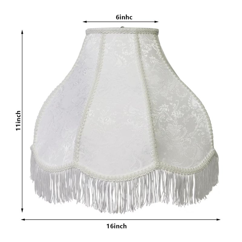 TOOTOO STAR Scalloped Fringe lampshade, 6"x16"x11"(Spider) Medium-sized white fan-shaped jacquard fabric lampshadeï¼Œvintage lamp shade for table lamps and floor lamps, easy assembly - Image 2