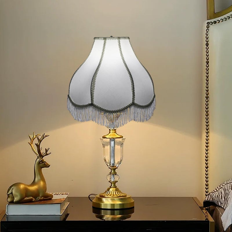 TOOTOO STAR Scalloped Fringe lampshade, 6"x16"x11"(Spider) Medium-sized white fan-shaped jacquard fabric lampshadeï¼Œvintage lamp shade for table lamps and floor lamps, easy assembly - Image 5