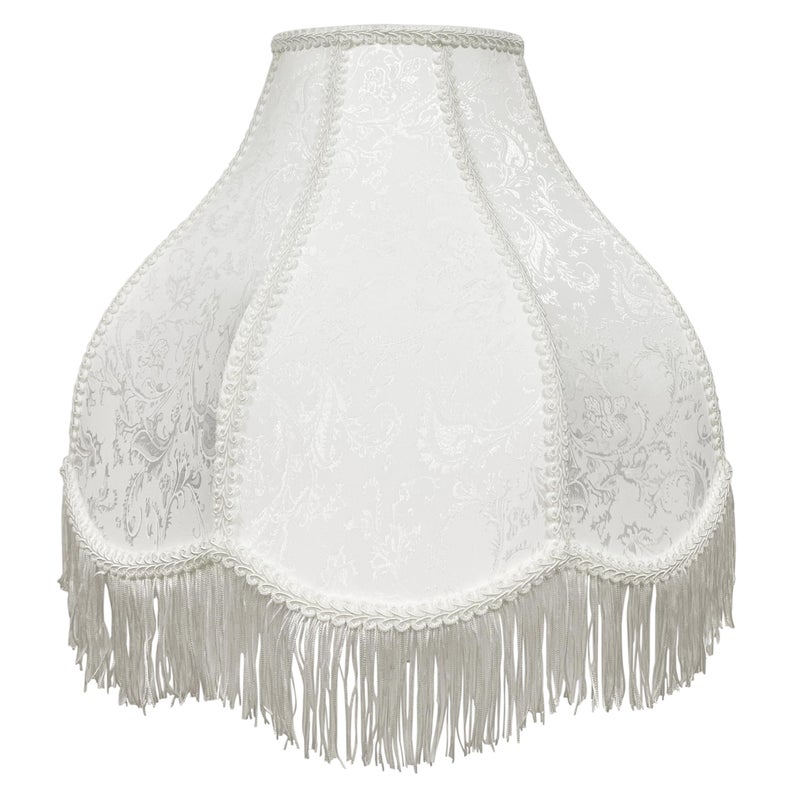 TOOTOO STAR Scalloped Fringe lampshade, 6"x16"x11"(Spider) Medium-sized white fan-shaped jacquard fabric lampshadeï¼Œvintage lamp shade for table lamps and floor lamps, easy assembly - Image 1
