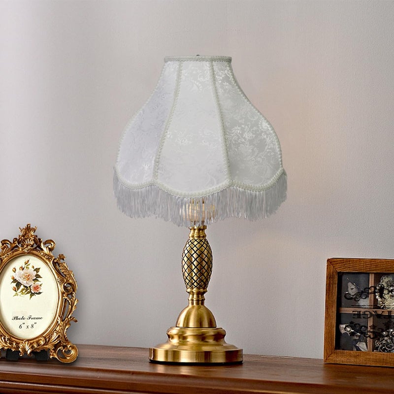 TOOTOO STAR Scalloped Fringe lampshade, 6"x16"x11"(Spider) Medium-sized white fan-shaped jacquard fabric lampshadeï¼Œvintage lamp shade for table lamps and floor lamps, easy assembly - Image 4