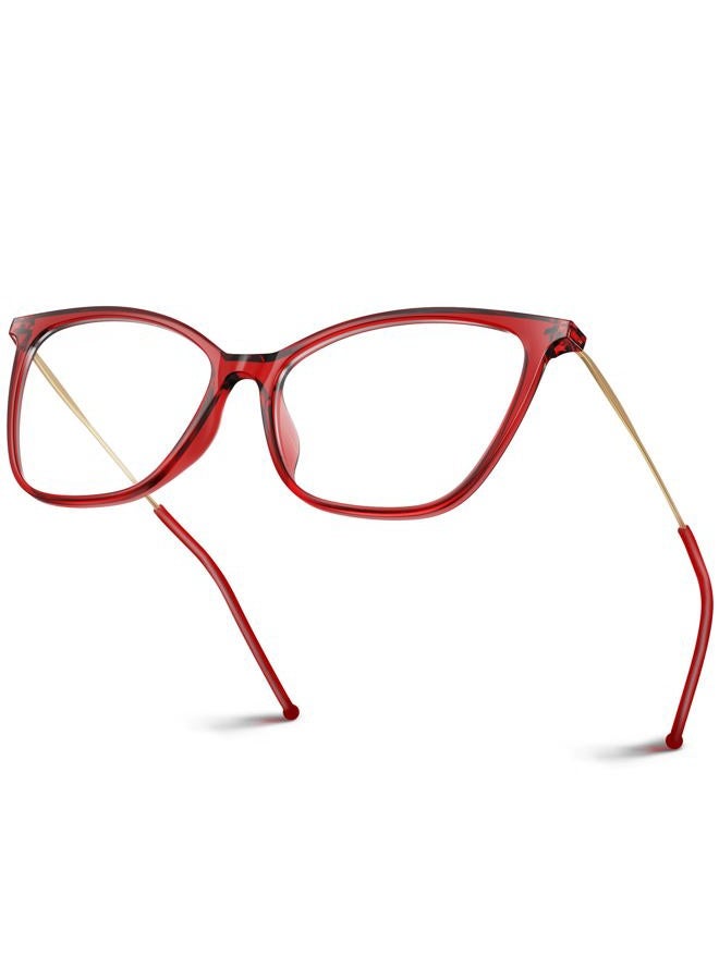 VISOONE Oversized Cat Eye Blue Light Blocking Glasses for Women Large Cute Lightweight Eyeglasses Metal Frame Calina, Burgundy Red, Large - Image 1