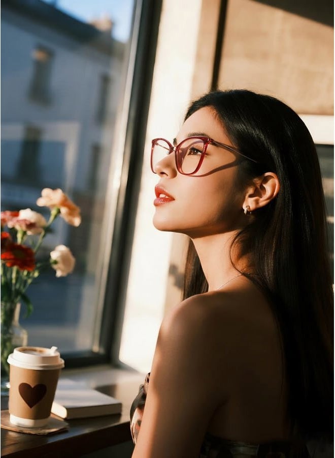 VISOONE Oversized Cat Eye Blue Light Blocking Glasses for Women Large Cute Lightweight Eyeglasses Metal Frame Calina, Burgundy Red, Large - Image 2