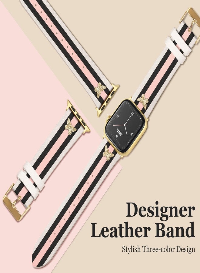 MOINSPIRE Designer Leather Bands with Charms Compatible with Apple Watch 38mm 40mm 41mm 42mm(S11/10) Women Men Genuine Leather Strap Elegant Wristbands for iWatch Series 11/10/9/8/7/6/5/3/2/1/SE/Ultra - Image 3