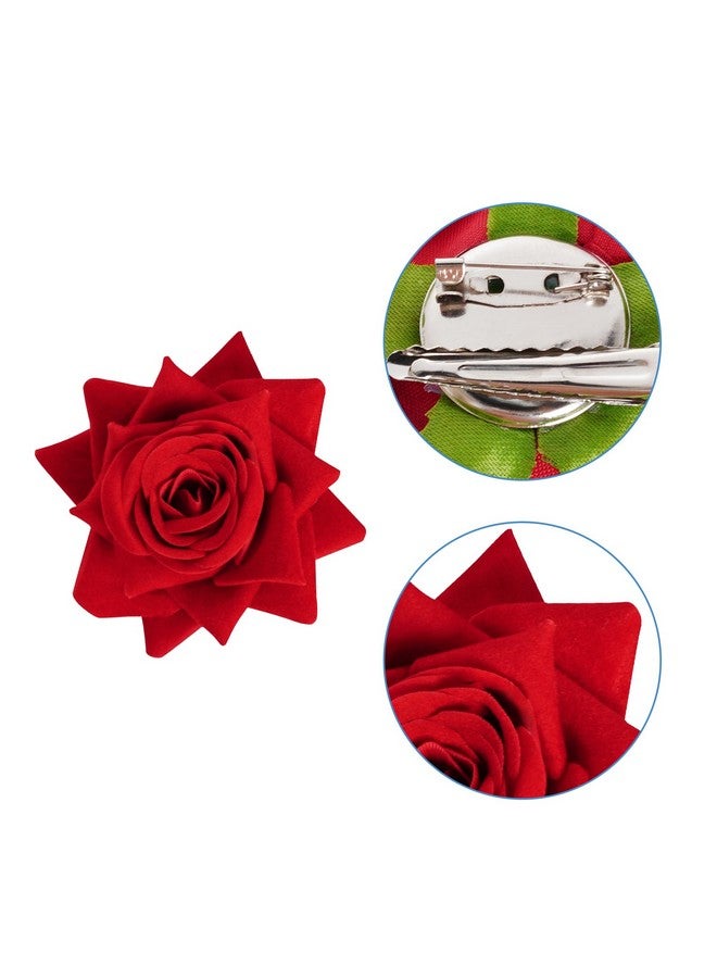 Topbuti Topbuti 3 Pcs Rose Flower Hair Clip Rose Brooch Flamenco Dancer Hairpin Mexican Hair Accessories for Woman Girls Wedding Party Mother's Day Halloween Costume (2 Styles) (Red)  - Image 3
