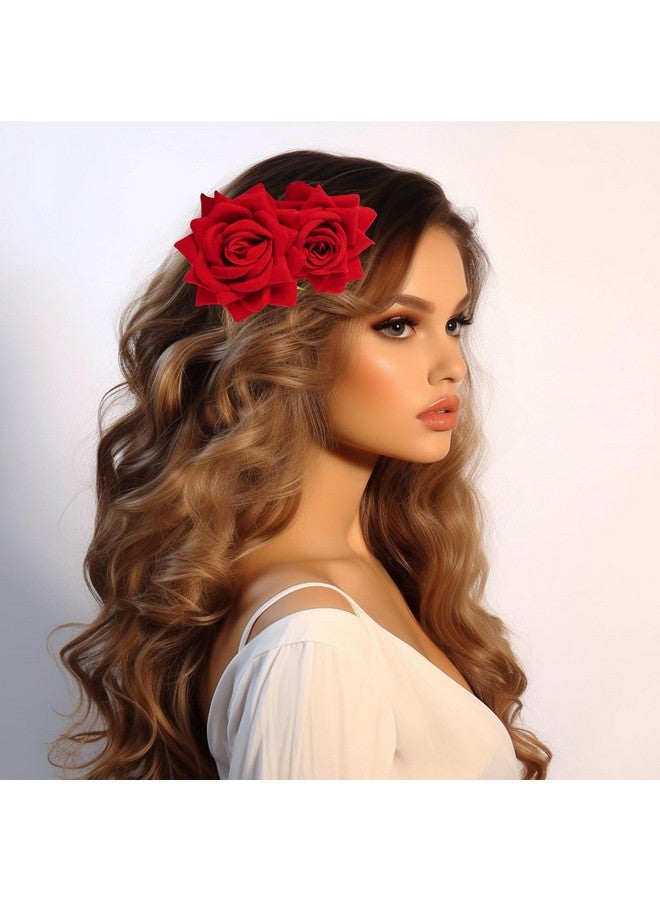 Topbuti Topbuti 3 Pcs Rose Flower Hair Clip Rose Brooch Flamenco Dancer Hairpin Mexican Hair Accessories for Woman Girls Wedding Party Mother's Day Halloween Costume (2 Styles) (Red)  - Image 5