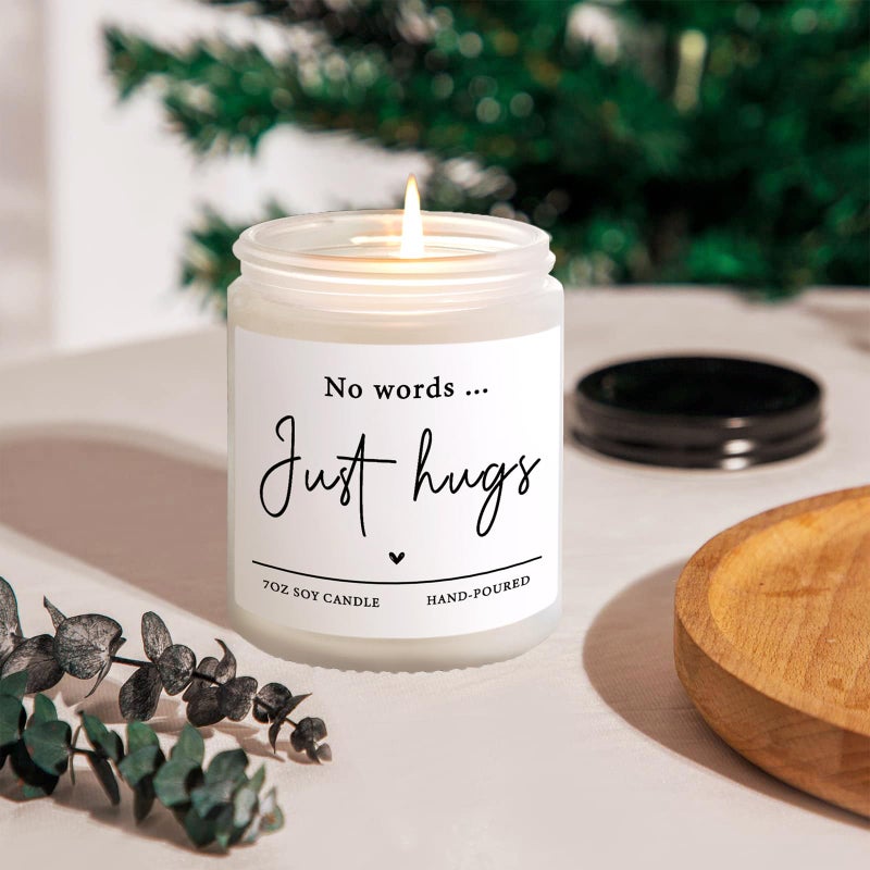 Shqiueos Sympathy Gifts for Loss of Loved One-No Words Just Hugs Lavender Scented Candle, Bereavement Gift Idea, Memorial, Grief, Thinking of You, Get Well, Comfort Condolence Gift (White) - Image 5