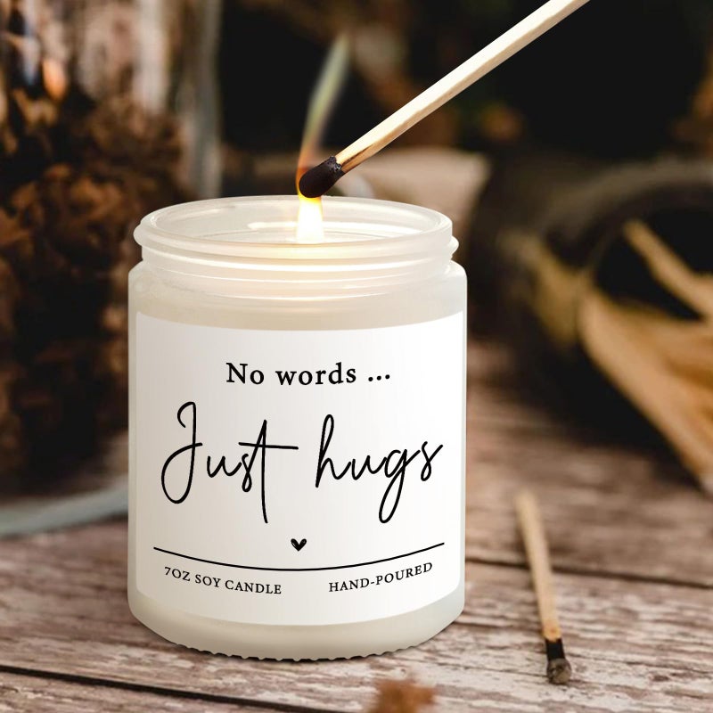 Shqiueos Sympathy Gifts for Loss of Loved One-No Words Just Hugs Lavender Scented Candle, Bereavement Gift Idea, Memorial, Grief, Thinking of You, Get Well, Comfort Condolence Gift (White) - Image 4