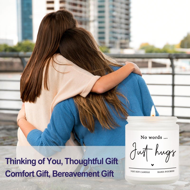 Shqiueos Sympathy Gifts for Loss of Loved One-No Words Just Hugs Lavender Scented Candle, Bereavement Gift Idea, Memorial, Grief, Thinking of You, Get Well, Comfort Condolence Gift (White) - Image 3