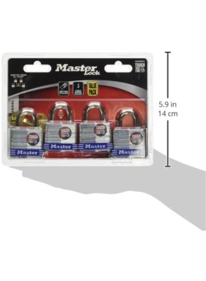 Master Lock Master Lock 3008D Outdoor Padlock with Key, Pack of 4 Keyed-Alike Silver 1-1/2 Inch  - Image 2