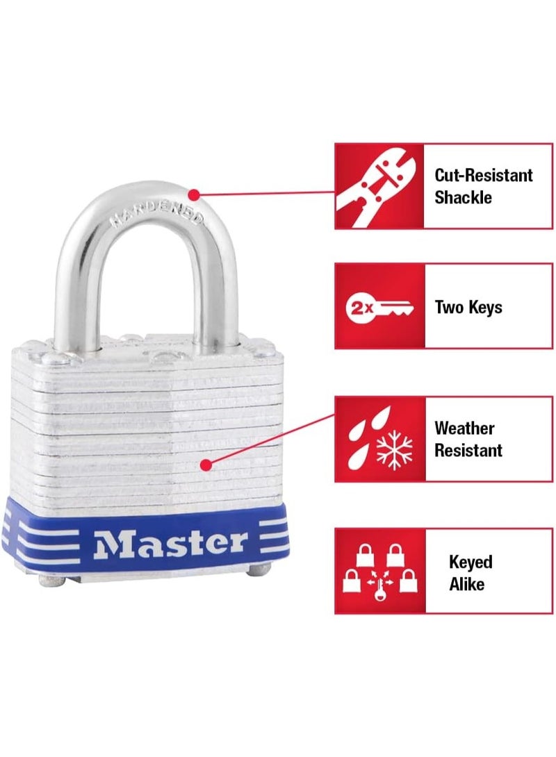 Master Lock Master Lock 3008D Outdoor Padlock with Key, Pack of 4 Keyed-Alike Silver 1-1/2 Inch  - Image 3