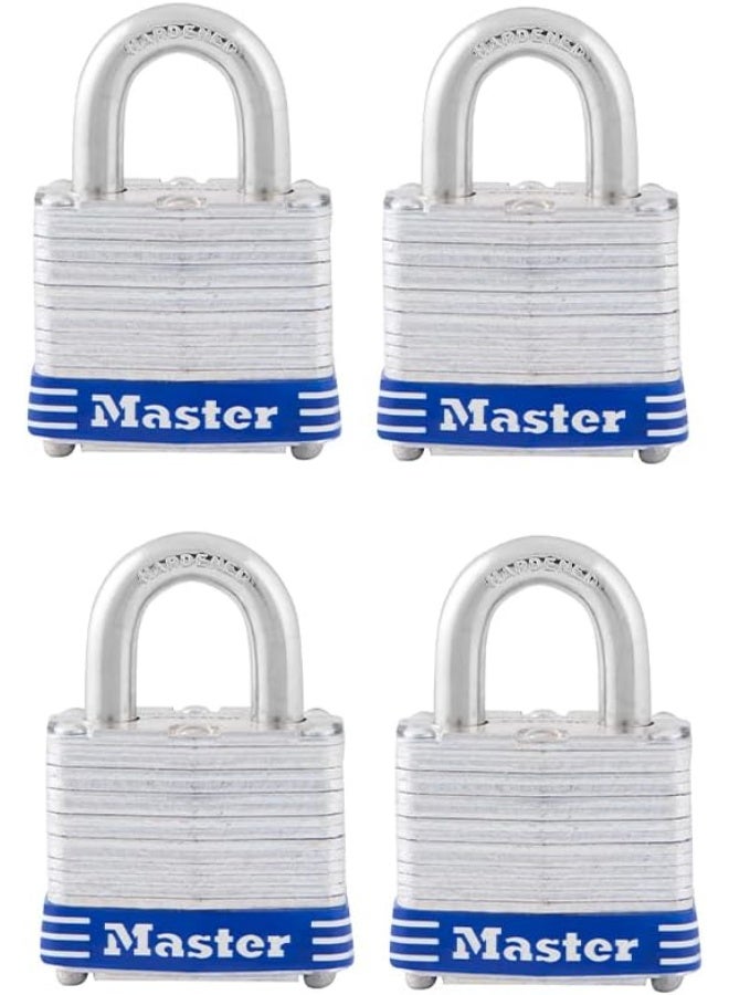 Master Lock 3008D Outdoor Padlock with Key, Pack of 4 Keyed-Alike Silver 1-1/2 Inch - Image 1