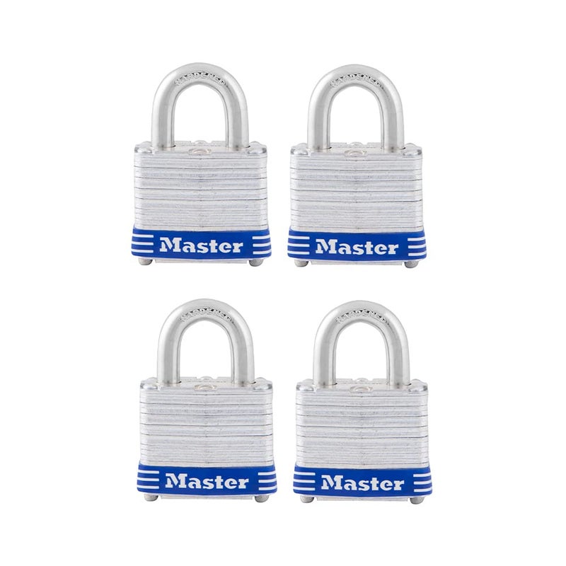 Master Lock 3008D Outdoor Padlock with Key, 4 Pack Keyed-Alike Silver 1-1/2 Inch - Image 1