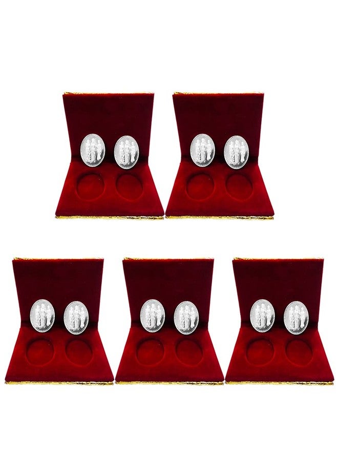 NINE10 German Silver Coins 10 Grams Silver Plated of Ram Darbaar for Ram Navami or Diwali Gift Items for Men, Women, Staff, Customer, Clients, Corporate with Velvet Gift Box (Pack of 5 Pair) - Image 1