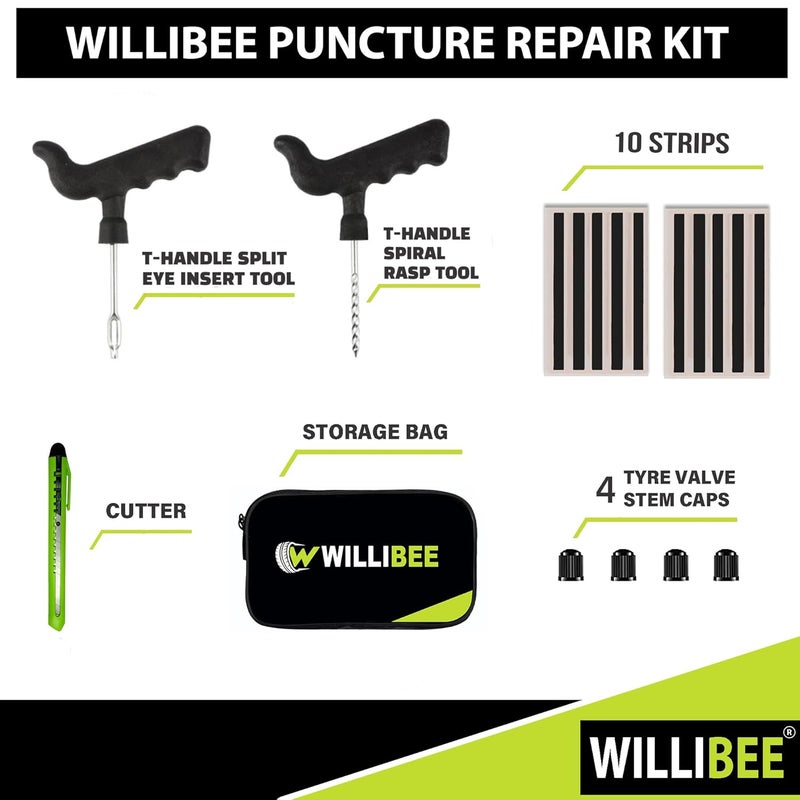 WILLIBEE 6-in-1 Tool Set, Black Tubeless Tyre Puncture Repair Kit for Car, Bike, Scooter & SUV (with Storage Bag) | Universal Emergency Tyre Fix Tool Set, Flat Tire Puncher Repair Kit. - Image 2