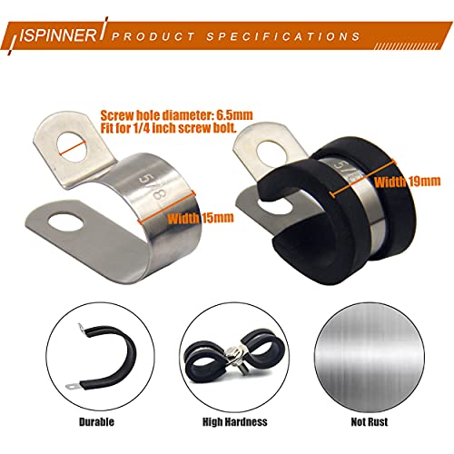 ISPINNER 52pcs Cable Clamps Assortment Kit, 304 Stainless Steel Rubber Cushion Pipe Clamps in 6 Sizes 1/4" 5/16" 3/8" 1/2" 5/8" 3/4" - Image 4