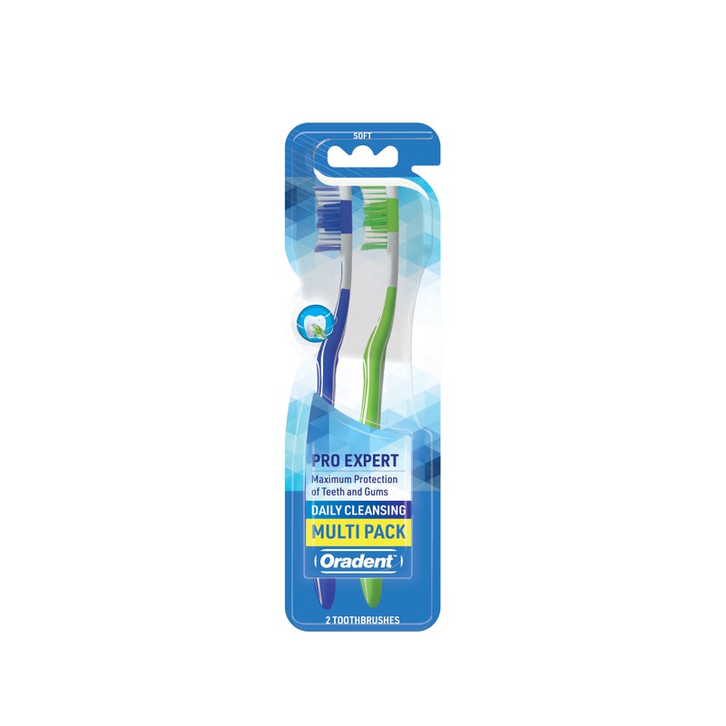 Oradent Daily Cleansing Toothbrush, Soft, Gentle on Gums and Teeth, Tongue Cleaner, Pack of 2pcs