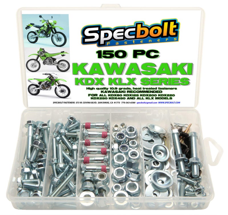 150pc Specbolt KDX Two Stroke Bolt Kit for Maintenance Restoration OEM Spec Fasteners FIT KDX80 KDX125 KDX175 KDX200 KDX220 KDX250 KDX450