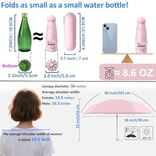 BAODINI Travel Mini Umbrella for Purse With Case Small Compact UV Sun Protection Sun Lightweight Tiny Pocket Manual Open Close Umbrella for Women Kids and Men - Image 4