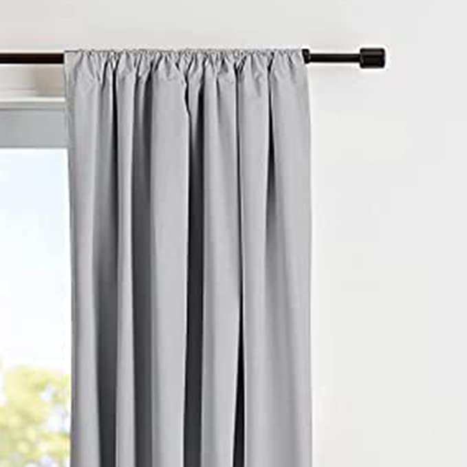 Parda Online Room Darkening Curtain for Bedroom Thermal Insulated Rod Pocket Blackout Noise Reducing 2 Piece Plain Solid Window Curtain for Living Room 7 feet Light Grey 213 L x 121 W centimeters - Image 2