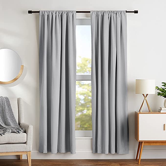 Parda Online Room Darkening Curtain for Bedroom Thermal Insulated Rod Pocket Blackout Noise Reducing 2 Piece Plain Solid Window Curtain for Living Room 7 feet Light Grey 213 L x 121 W centimeters - Image 1