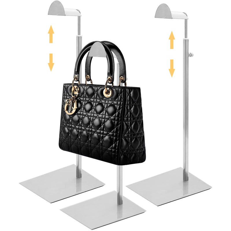 Royxen 3 Pack Handbag Rack Stainless Steel with Adjustable Height Purse Display Stand Silver