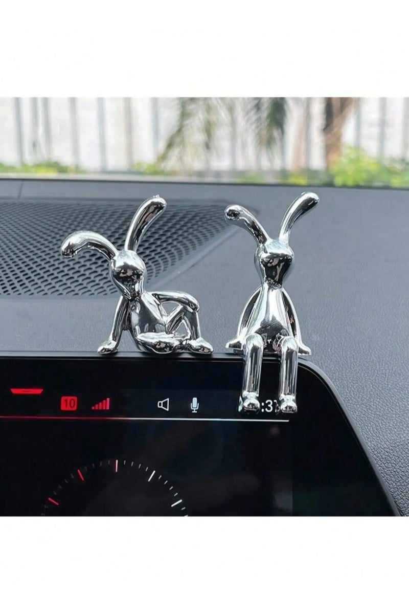 زينه سياره قطعتين ديكور سياره بتصميم ارنب لطيف مطلي بالكروم لاضافة لمسه مميزه الى ديكور سيارتك - Image 1