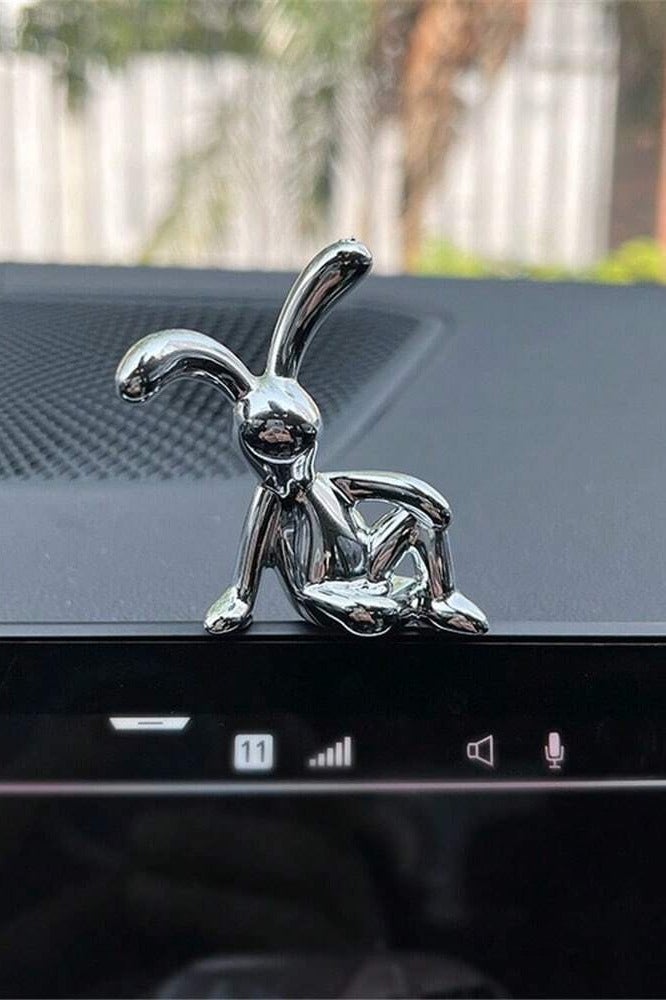 زينه سياره قطعتين ديكور سياره بتصميم ارنب لطيف مطلي بالكروم لاضافة لمسه مميزه الى ديكور سيارتك - Image 3