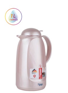 Valk -3 Vacuum Thermose With Push Cover Double Wall Glass With Push Cover 1.0 Liter  Wide Mouth With Anti-Leakage Cap Double Walled  Metallic Pink Color  - Image 1